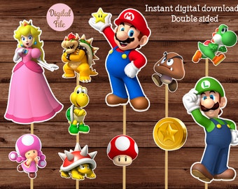 Centro de mesa Mario Bros - Centro de mesa Mario Bros - Topper de pastel de Mario Bros - Decoración de pared de Mario Bros. ARCHIVO DIGITAL. Descarga instantánea