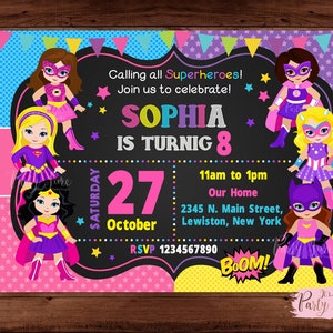 Super Girls invitation - Super girls party invitation - Superheroes Birthday Invitation - Girl Birthday Invitation - DIGITAL FILE