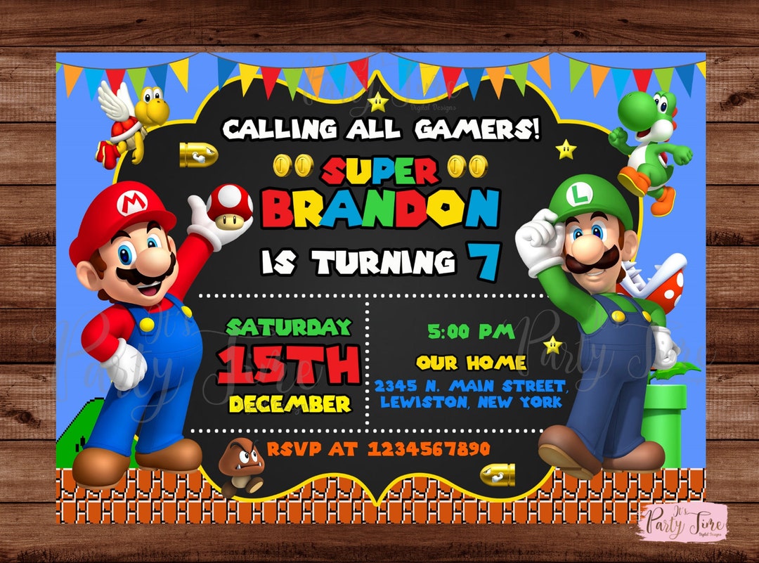 ▷ Digital Invitation Mario Bros Video Game Party, FREE