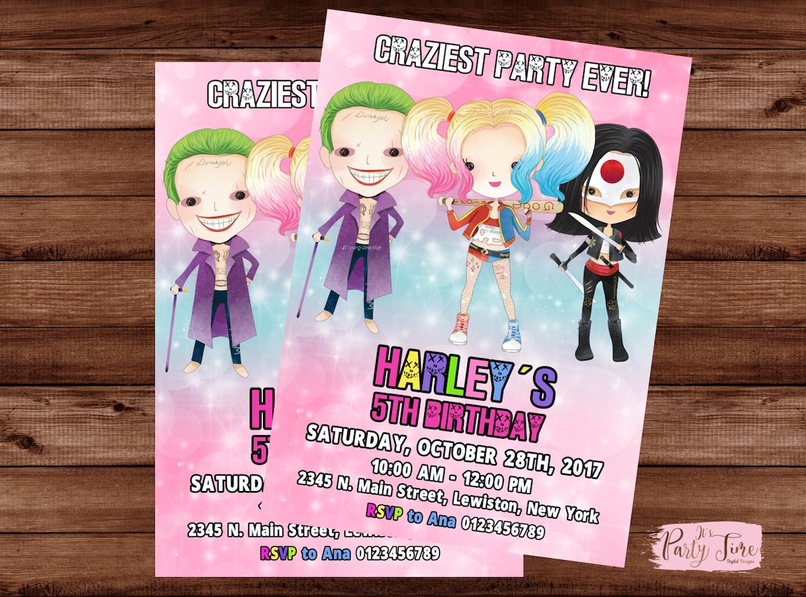 Harley Quinn Invitations Harley Quinn Birthday Invitations | Etsy