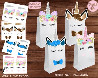 Unicorn Favor bags - Unicorn Bag - Unicorn Treat Bags - Unicorn Party Bags Printable - Digital Files (You Print) - INSTANT DOWNLOAD