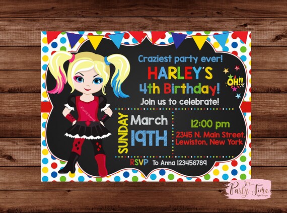 Harley Quinn Invitations Harley Quinn Birthday Invitations Etsy