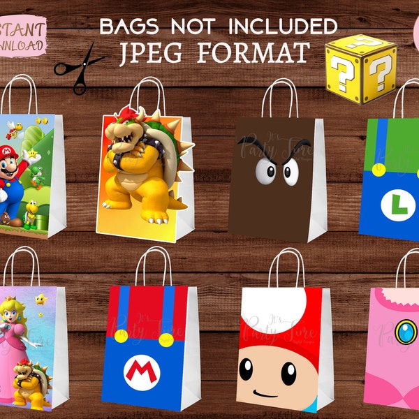 Mario Bros Favor Bags Fronts - Mario Birthday Party Favor Bags - Party Bags Printable - Digital Files - (You Print) -INSTANT DOWNLOAD