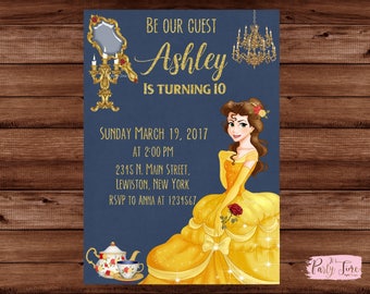 Beauty and the Beast Invitation - Beauty and the Beast Invite - Princess Belle Birthday Invitation - Beauty and the Beast. DIGITAL FILE
