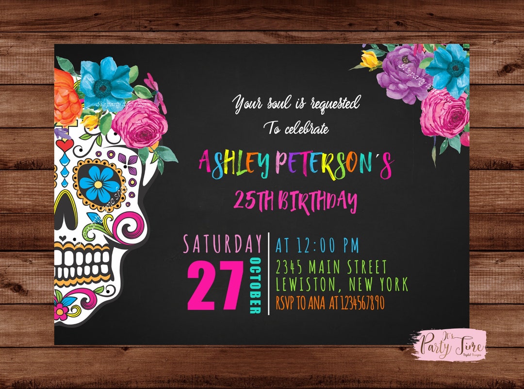 Sugar Skull Birthday Invitation Sugar Skull Invitation Sugar Skull ...