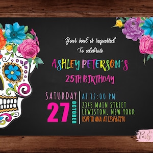 Sugar Skull Birthday Invitation - Sugar Skull  Invitation - Sugar Skull Halloween Party Invitation - Day of the Dead Party - DIGITAL FILE