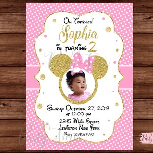 Minnie Mouse Invitation - Pink Minnie Mouse Birthday Party Invitation - Pink and Gold Minnie Mouse invitation - DIGITAL FILE