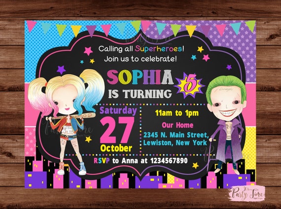 Harley Quinn Invitation Harley Quinn Birthday Invitations Etsy