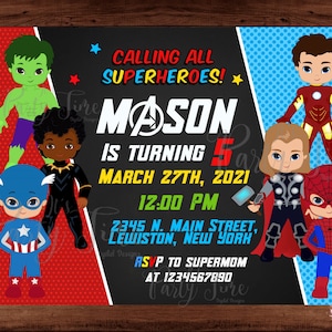 Invitation anniversaire personnalisable - Avengers - CililaCreation