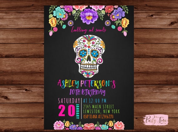Sugar Skull Birthday Invitation Mexican Invitation Sugar Etsy