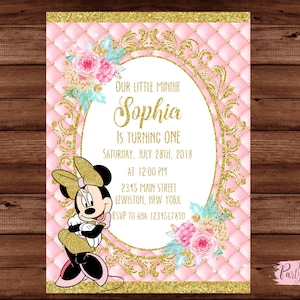 Minnie Mouse Invitation - Pink and Gold Minnie Mouse Birthday Party Invitation - Minnie Mouse Birthday Invitation - DIGITAL FILE