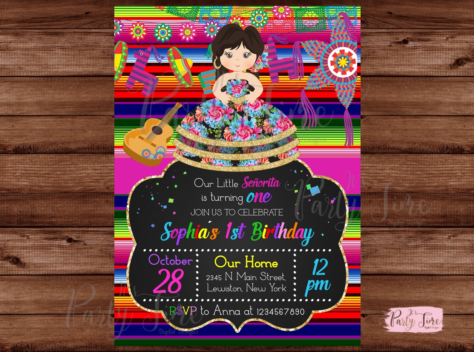 Mexican Invitation - Mexican Party Invitation - Fiesta Invitation - Fiesta Birthday Invitation - Invitación Fiesta Mexicana. DIGITAL FILE