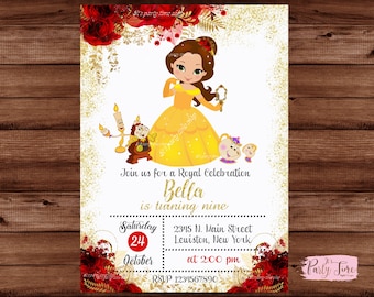 Beauty and the Beast invitation -  Princess Belle invitation - Belle Invitation - Princess Invitation - DIGITAL FILE