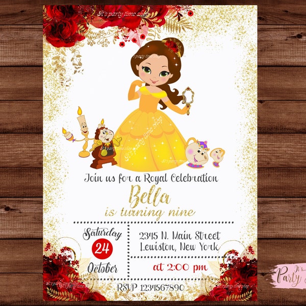 Beauty and the Beast invitation -  Princess Belle invitation - Belle Invitation - Princess Invitation - DIGITAL FILE