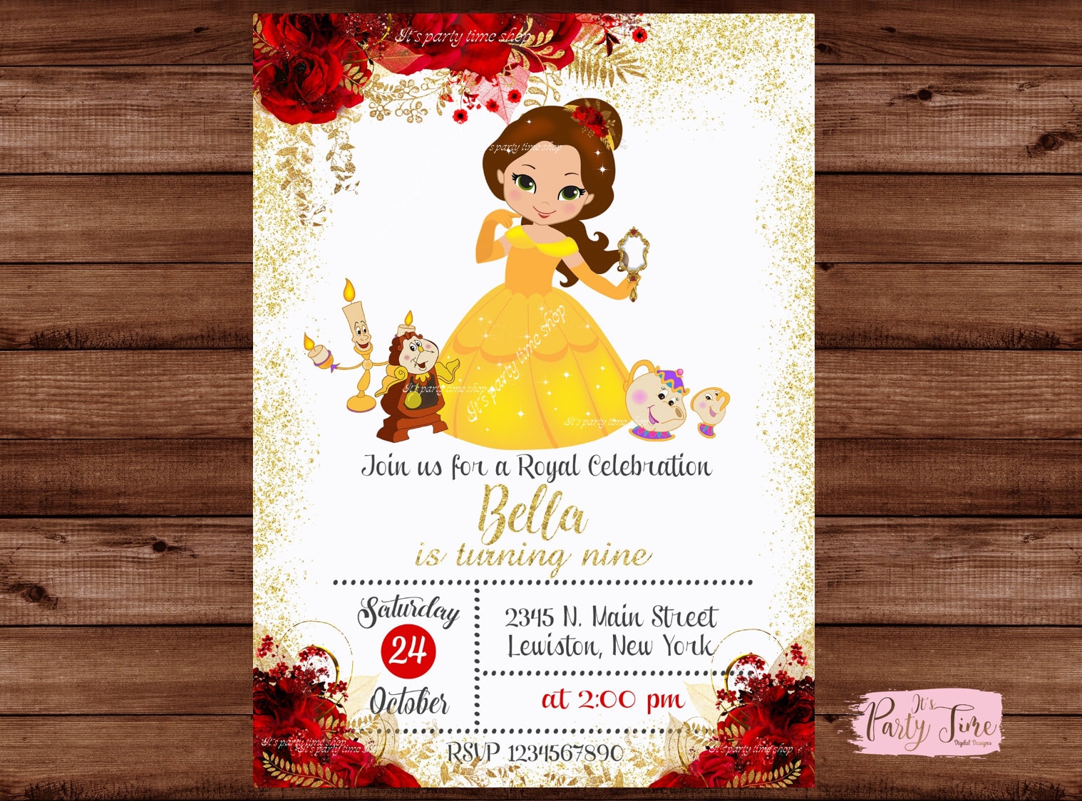 Invitación La Bella y la Bestia - Invitación Princesa Bella
