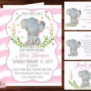 Elefant Baby Shower Einladung - Mädchen Elefant Baby Shower Einladung - Dankeskarte, Buchwunsch, Windelkarte. DIGITALE DATEI
