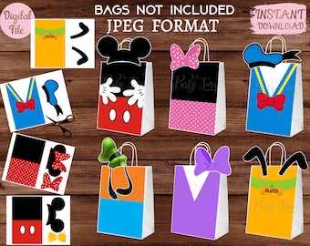 Mickey Mouse Favor bags Fronts -  Mickey Mouse Club House Treat Bags - Party Bags Printable  - Digital Files - (You Print) -INSTANT DOWNLOAD