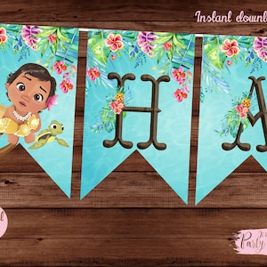 Moana Banner - Moana Birthday Banner - Moana Flags Banner. MOANA. INSTANT DOWNLOAD