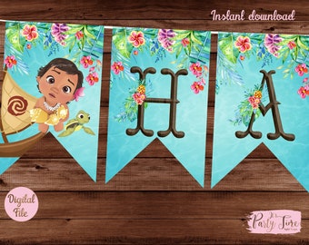 Moana Banner - Moana Birthday Banner - Moana Flags Banner. MOANA. INSTANT DOWNLOAD