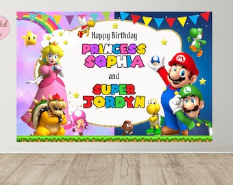 Super Mario Backdrop Banner - Mario Birthday Banner - Mario and Peach Backdrop Banner - Personalized Birthday Party Backdrop - DIGITAL FILE