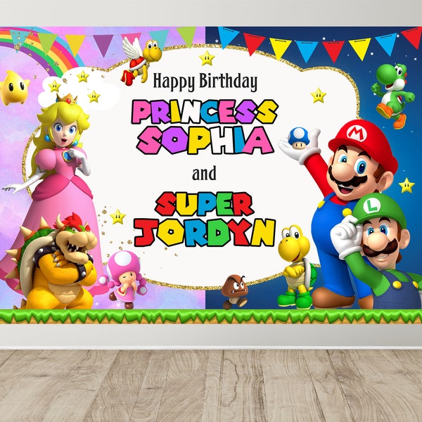 Super Mario Backdrop Banner - Mario Birthday Banner - Mario and Peach Backdrop Banner - Personalized Birthday Party Backdrop - DIGITAL FILE