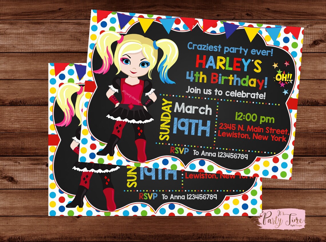 Harley Quinn Invitations Harley Quinn Birthday Invitations | Etsy