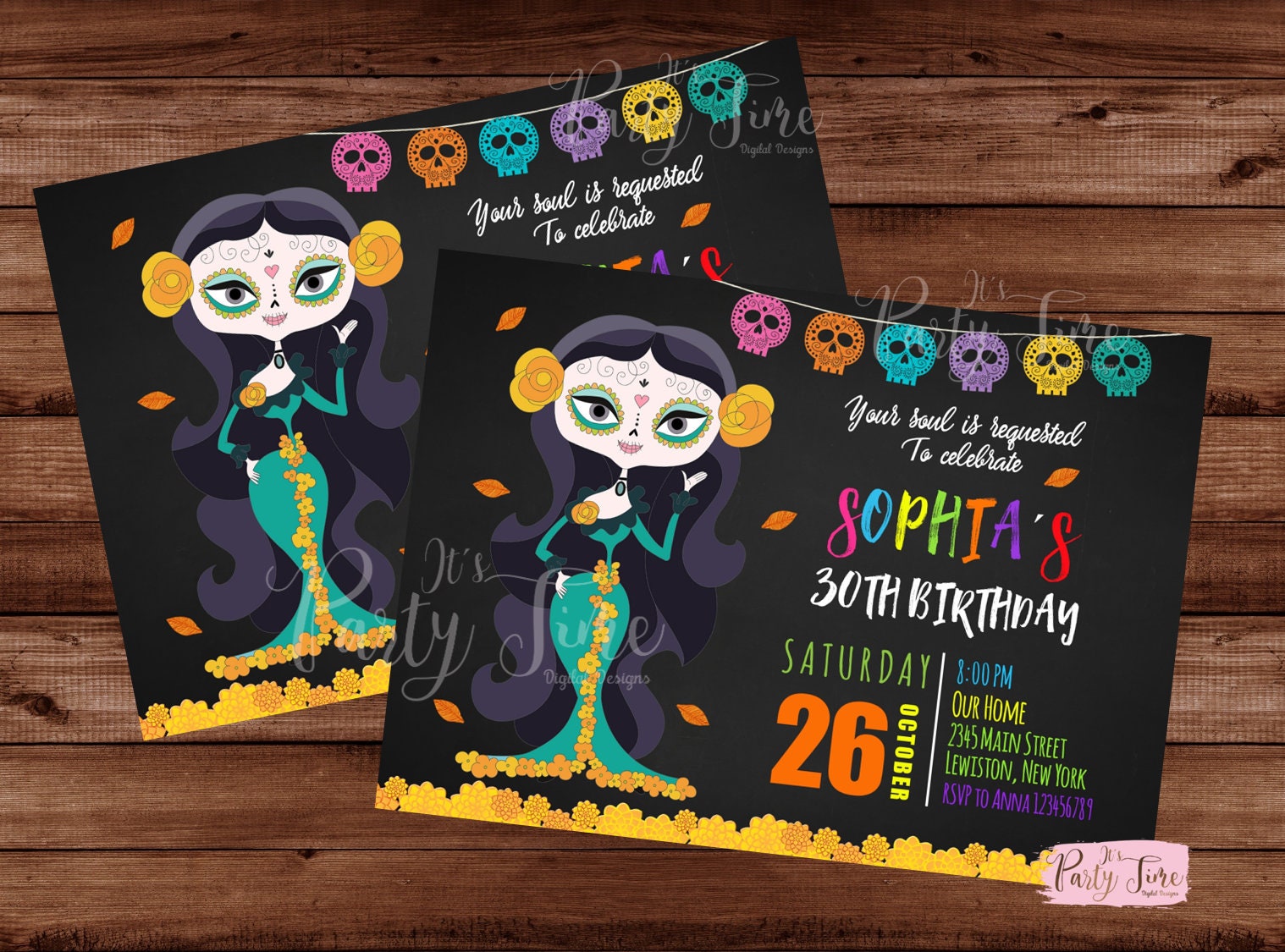 Sugar Skull Birthday Invitation Sugar Skull Invitation | Etsy