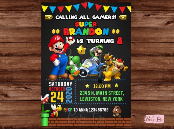 Invitation Mario Bros party birthday invitación fiesta cumpleaños