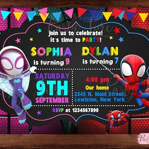 Spidey and his Amazing Friends invitation -  Ghost Spider and Spidey invitation - Superhero Birthday Invitation. DIGITAL FILE