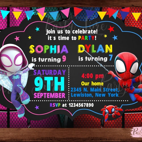 Invitación de Spidey y sus increíbles amigos - Invitación de Spider-Man y Spidey - Invitación de cumpleaños de superhéroe. ARCHIVO DIGITAL