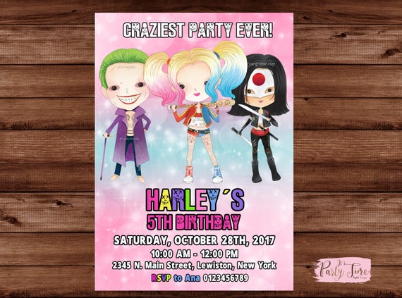 Harley Quinn Invitations Harley Quinn Birthday Invitations Etsy