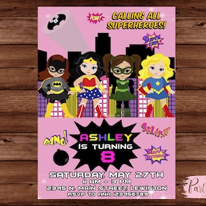 Superhero Girl Party Invitation - Girl Super Hero Birthday Invitation - Girl Superhero Birthday Party Invite - DIGITAL FILE