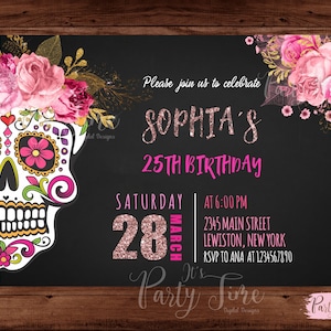 Sugar Skull Birthday Invitation - Sugar Skull Invitation - Sugar Skull Halloween Party Invitation - Day of the Dead Party - DIGITAL FILE