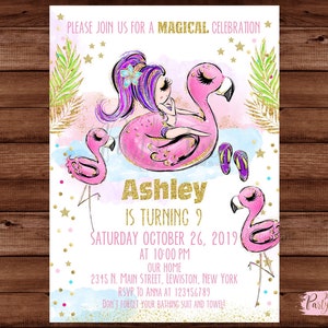 Flamingo Birthday Invitation -  Flamingo Invitation -  Flamingo Pool Party invitation -  Summer Party Invitation - DIGITAL FILE
