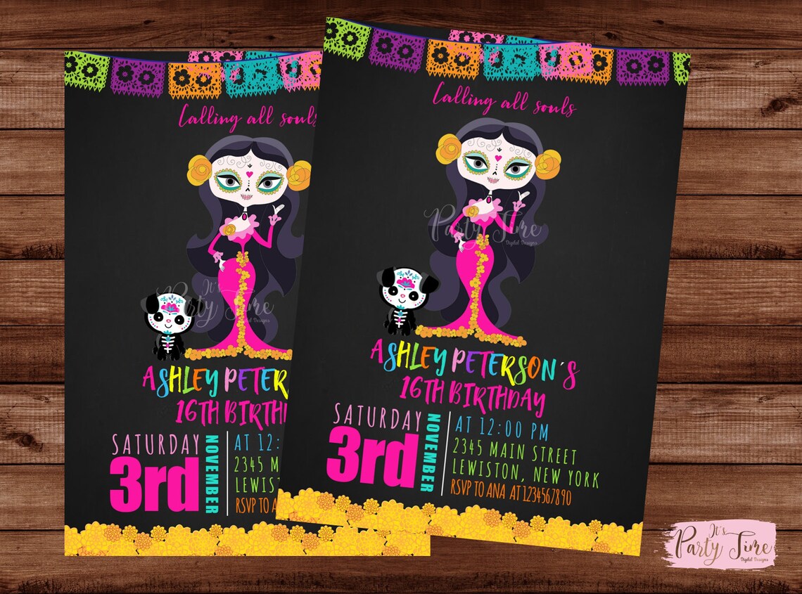 Sugar Skull Birthday Invitation Sugar Skull Invitation - Etsy