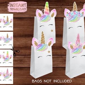 Unicorn Favor bags - Unicorn Bag - Unicorn Treat Bags - Unicorn Party Bags Printable - Digital Files (You Print) - INSTANT DOWNLOAD