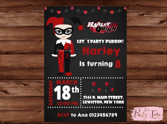 Harley Quinn Invitations Harley Quinn Birthday Invitations Etsy