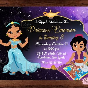 Princess Jasmine Birthday Invitations - Disney Aladdin Birthday Party Invitation - Jasmine Invitation - Princess Invitations - DIGITAL FILE