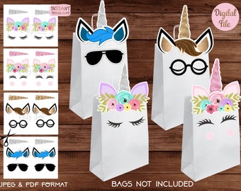 Unicorn Favor bags - Unicorn Bag - Unicorn Treat Bags - Unicorn Party Bags Printable - Digital Files (You Print) - INSTANT DOWNLOAD