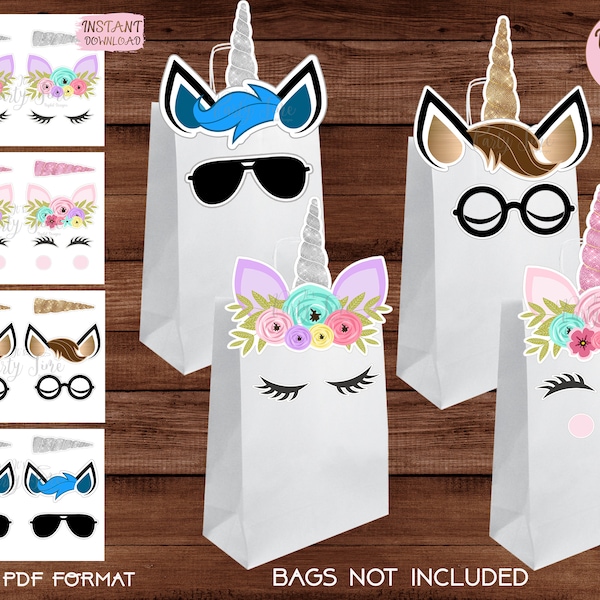 Unicorn Favor bags - Unicorn Bag - Unicorn Treat Bags - Unicorn Party Bags Printable - Digital Files (You Print) - INSTANT DOWNLOAD