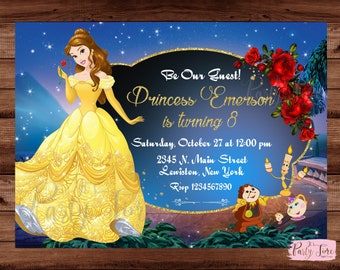 Beauty and the Beast invitation - Princess Belle invitation - Belle Invitation - Princess Invitation - DIGITAL FILE
