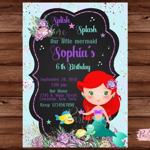 Little Mermaid Invitation - Little Mermaid Birthday Party - Princess Ariel Invitation - Mermaid Ariel Invitation - DIGITAL FILE.