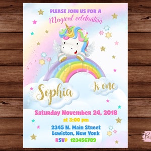 Unicorn Invitation - Rainbow Unicorn Invitation - Unicorn Invite - Unicorn Party Invitation- Unicorn Birthday Invitation. DIGITAL FILE