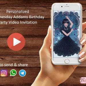 Wednesday Addams Birthday Party Video Invitation - Wednesday Animated Video -  Wednesday Addams Birthday Party Invite - Personalized Video