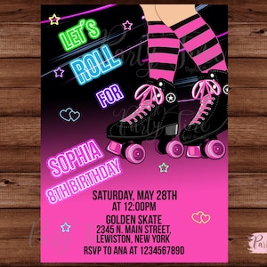 Roller Skate Invitation - Roller Skating Invitation - Let&#39;s Roll Roller Skate Party Invitation -  Let&#39;s Roll Invite - DIGITAL FILE