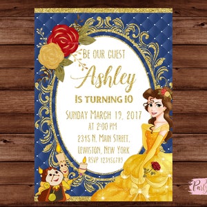 Beauty and the Beast Invitation - Beauty and the Beast Invite - Princess Belle Birthday Invitation - Beauty and the Beast. DIGITAL FILE