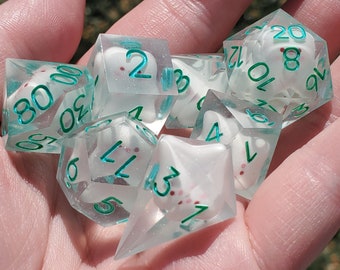 Faerie Teeth: 7-Piece Handmade Sharp Edge Polyhedral Dice Set