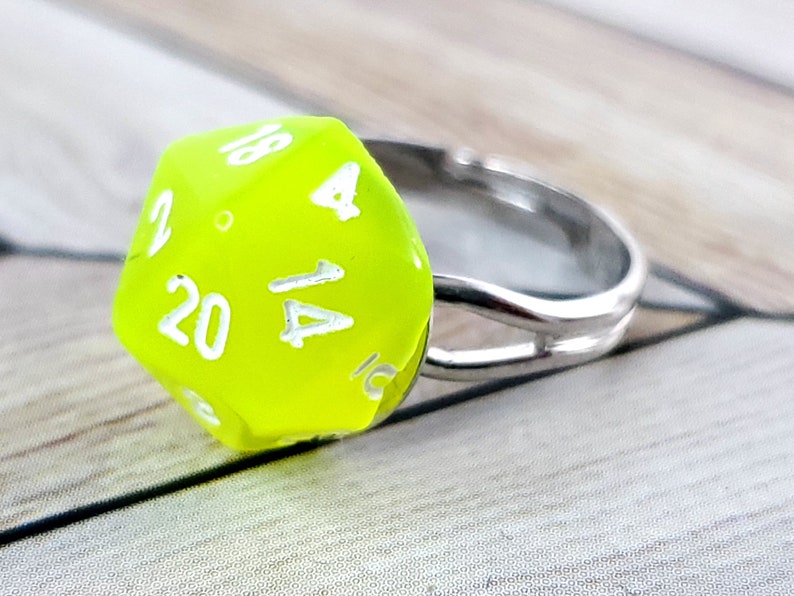 Miniature D20 Ring 3 Neon yellow