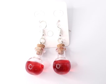 Glass Potion Bottle Earrings: Cured Resin Jewelry