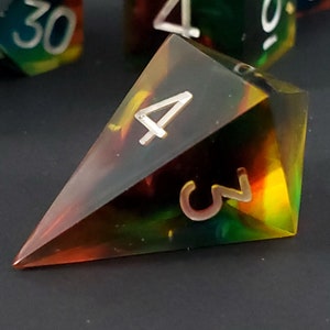 A Prism Darkly: 7-Piece Handmade Sharp Edge Polyhedral Dice Set image 10